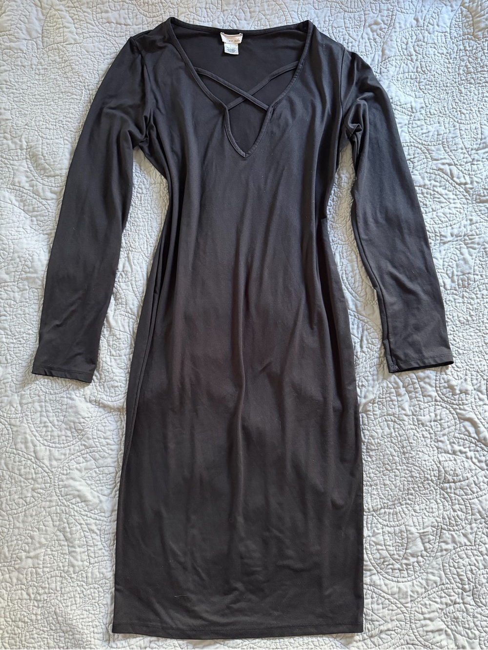 Wet Seal Black Long Sleeve Bodycon Midi Dress